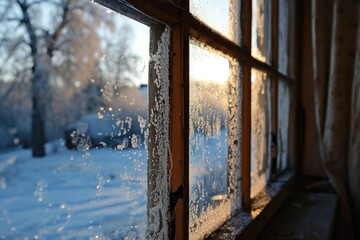 Fototapeta na wymiar Moisture Problems: Understanding Condensation on Double Glazed Windows in Winter