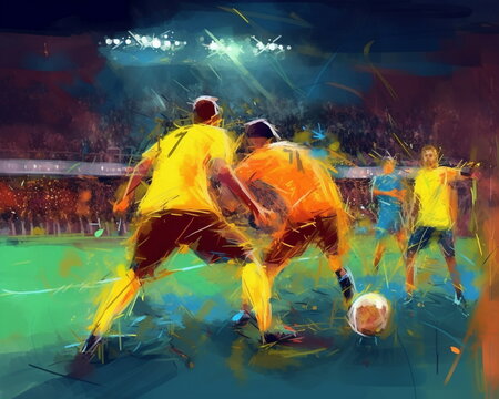 Football match digital painting the image of players