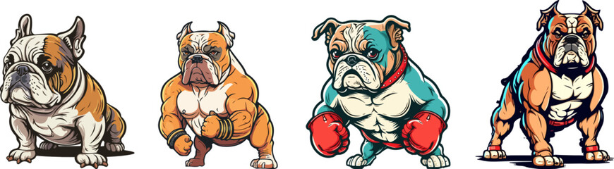 set of angry head mascot of bulldog