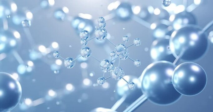 Leucine, rotating 3D model of essential amino acid, seamless looped video, molecular structure with selective focus