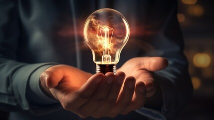 A businessman holding light bulb for smart innovation business concept - obrazy, fototapety, plakaty