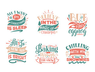 Set of Christmas quotes sayings and phrase typography handwriting bundle collection vector