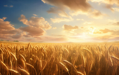 campo de trigo lindo em hora dourada 