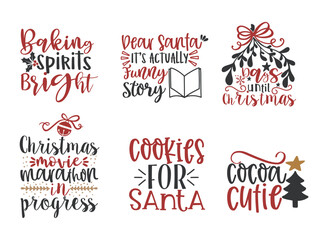 Fototapeta na wymiar Set of Christmas quotes sayings and phrase typography handwriting bundle collection vector