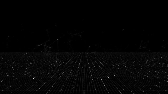 Abstract Digital virtual reality futuristic cyber world, sci-fi grid surface, technology background. 4K 3D blockchain, artificial intelligence, AR VR, Cyberspace, internet quantum cloud computing