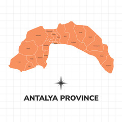 Obraz premium Antalya Province map illustration. Map of the province in Turkey