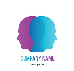 Two Overlapping Human Heads in Blue and Purple Psychology Idea. Brainstorming and business conversation concept vector art