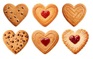 Set of cookies hearts on transparent background