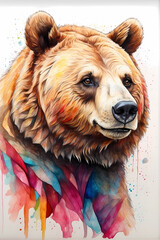 Terrible bear. Watercolor illustration