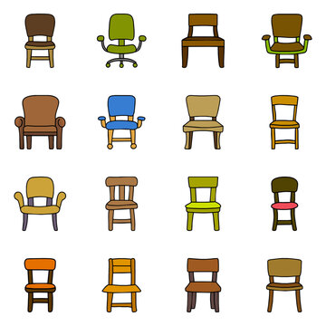 Set of chair icon. Hand drawn doodle vector design.
