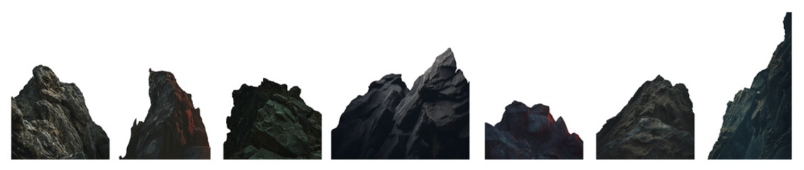 Isolated Mountain Cliff Set - Stone Ridge Cutout - Crisp Cliff Silhouette - Mountain Summit PNG -...