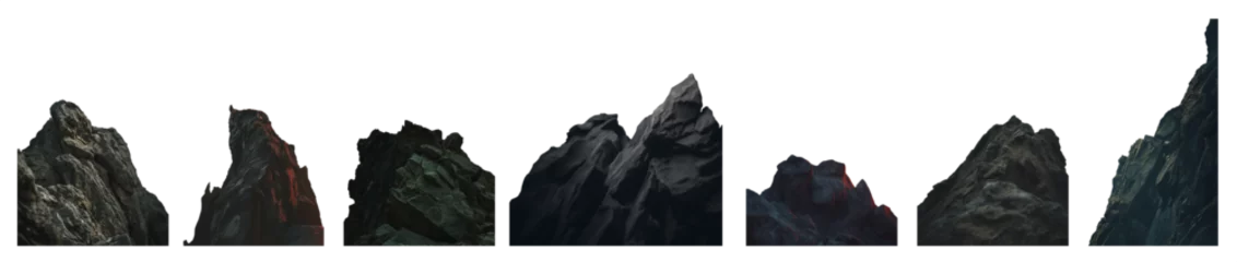 Foto op Plexiglas Isolated Mountain Cliff Set - Stone Ridge Cutout - Crisp Cliff Silhouette - Mountain Summit PNG - rocky jagged formation - stone cliff - mountain top - silhouette cutout of a rocky formation © Mr. PNG