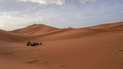Fototapeta na wymiar 05_Sunrise of the famous and legendary dunes of Erg Chebbi in the Sahara Desert, Morocco.