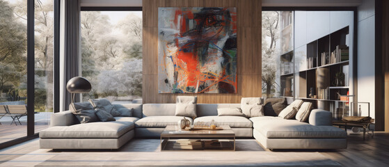 Obraz na płótnie Canvas Modern living room , big windows 