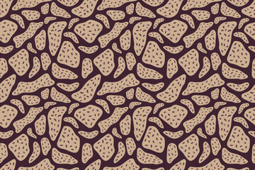 Seamless abstract pattern. Spotted stones on a dark burgundy background. Wild, primitive ornament