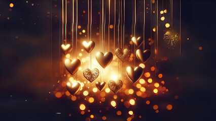 a group of gold hearts hanging from strings, a stock photo  shutterstock contest winner, romanticism, stockphoto, bokeh, stock photo