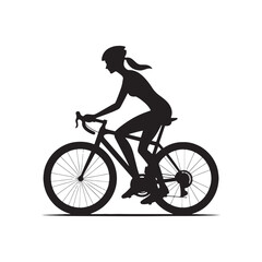 Urban Explorer: Woman Cycling Silhouette Amidst Modern Architecture, City Commuting and Fitness - Chic Black and White Girl Riding Bicycle Silhouette
