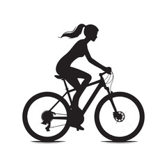 Obraz premium Cycling Enthusiast: Woman Cycling Silhouette at Sunrise, Healthy Lifestyle and Outdoor Fitness Concept - Graceful Girl Riding Bike in Inspiring Silhouette 