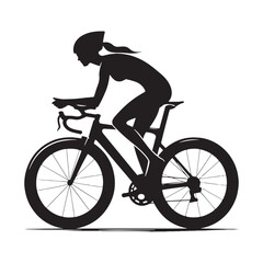 Woman Cycling Silhouette: Twilight Tour Amidst Urban Skyline, City Exploration and Fitness Pursuits - Sleek Black and White Girl Riding Bicycle Silhouette
