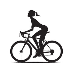Obraz na płótnie Canvas Trailblazer: Woman Cycling Silhouette on Adventure Trail, Pursuing Fitness and Nature Connection - Dynamic Black and White Girl on Bicycle Silhouette 
