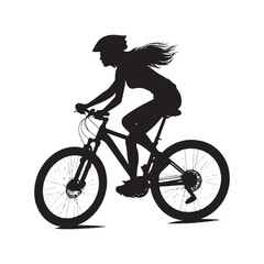 Woman Cycling Silhouette: Delightful Ride Amidst Cherry Blossoms, Nature Connection and Outdoor Fitness - Graceful Black and White Silhouette of Girl on Bicycle
