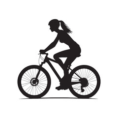 Woman Cycling Silhouette: Twilight Ride by Riverside, Fitness and Leisure Concept - Graceful Black and White Silhouette of Girl on Bicycle

