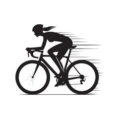 Mountain Adventure: Woman Cycling Silhouette on Challenging Terrain, Exploring Nature and Fitness Pursuits - Dynamic Black and White Girl on Bicycle Silhouette
