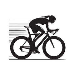 Obraz premium Woman Cycling Silhouette: Riding Bike Through Meadow at Dawn, Healthy Lifestyle and Fitness Pursuits - Elegant Black and White Silhouette of Girl on Bicycle 
