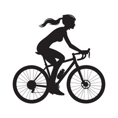 Obraz premium Cycling Harmony: Woman Cycling Silhouette Amidst Vibrant Fall Foliage, Fitness and Nature Connection - Serene Black and White Girl Riding Bicycle Silhouette 