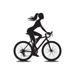Woman Cycling Silhouette: Effortless Ride Through Rainy Evening, Healthy Lifestyle and Fitness Motivation - Detailed Black and White Girl Riding Bicycle Silhouette
