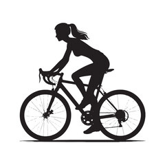 Sunset Joyride: Woman Cycling Silhouette on Vibrant Horizon, Leisure and Relaxation Concept - Poetic Black and White Silhouette of Girl on Bicycle
