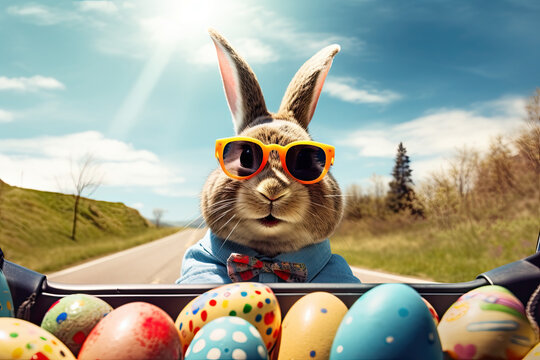 easter bunny and easter eggs background, ,artwork graphic design.