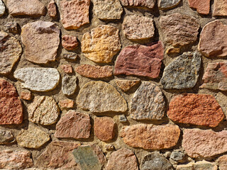 Fototapeta premium stone wall as background or texture. modern style design decorative uneven cracks real stone wall surface with cement