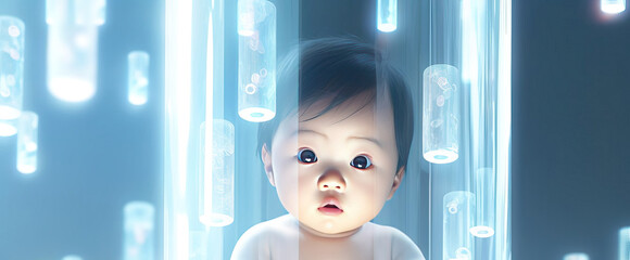 concept idea of baby in test tube, medical research, scientific medical innovation - obrazy, fototapety, plakaty