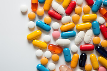 colorful different medicine spilling pills and capsules