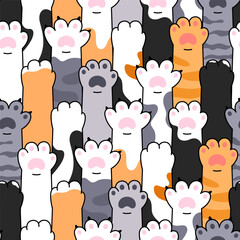 Cartoon, comic style cat paws seamless pattern, background. Kitten, pet, animal hand. Vector doodle drawing