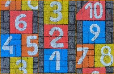 Math number colorful on pavement background, education study mathematics learning teach concept - 697264926