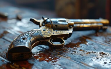 revolver a repeating handgun  - obrazy, fototapety, plakaty