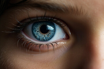 Blue eyes of a child. Macro view, closeup