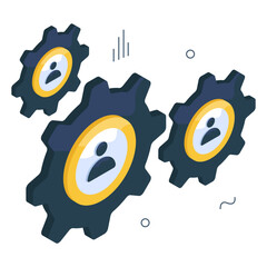 Avatars with gears showing concept of employee setting icon

