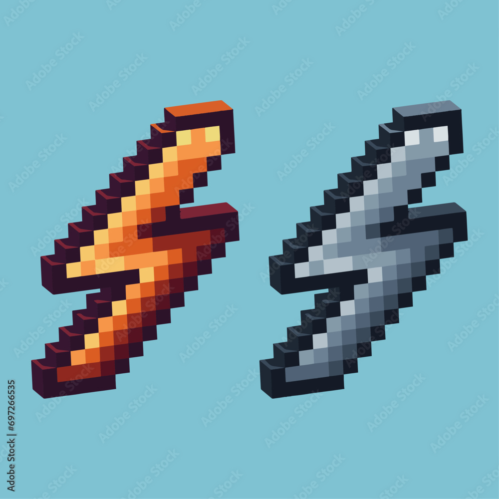 Fototapete isometric pixel art 3d of lightning icon for items asset. lightning icon on pixelated style.8bits pe