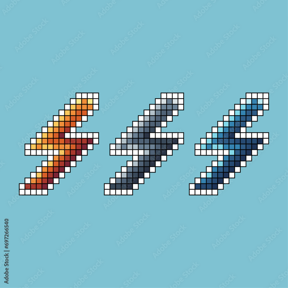 Fototapete pixel art stroke sets of lightning icon with variation color item asset. lightning icon on pixelated