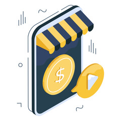 An isometric design icon of mobile shop

