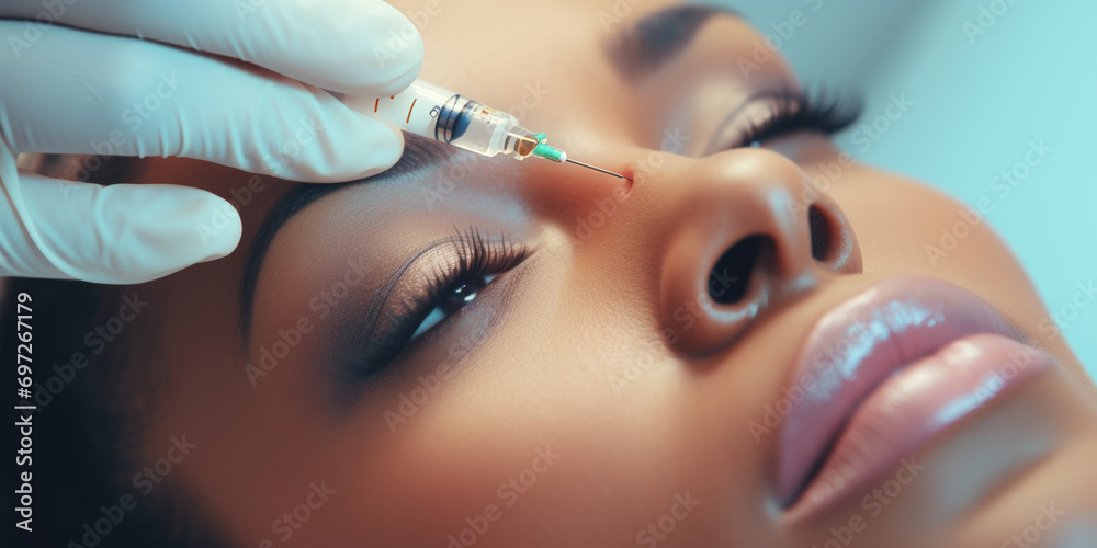 Poster a close-up view of a person getting an injection. can be used to illustrate healthcare, medical proc