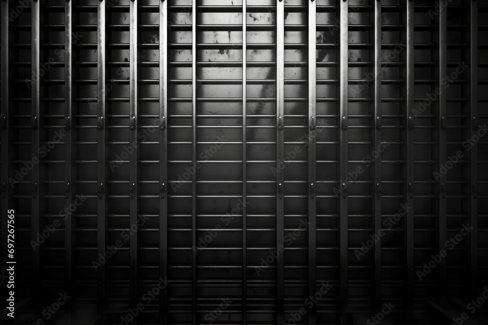 Poster a black and white photo of a jail cell. can be used to depict the harsh reality of prison life or to
