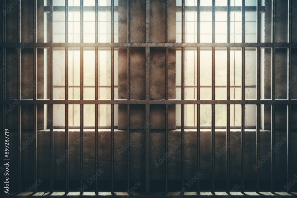 Aufkleber a jail cell with sunlight streaming through the window. perfect for illustrating the contrast betwee
