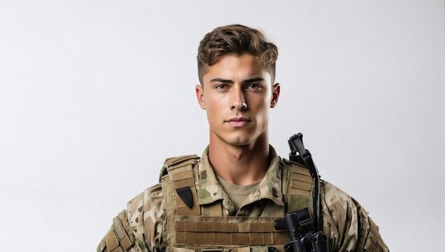Isolated Background, Young Male Soldier, Studio Shot