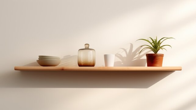 A picture of a shelf with various plants displayed. Perfect for home decor or gardening websites