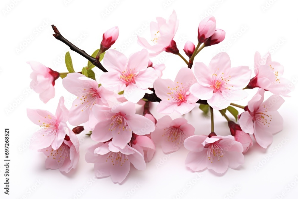 Poster a beautiful bunch of pink flowers resting on a clean white surface. perfect for adding a touch of el
