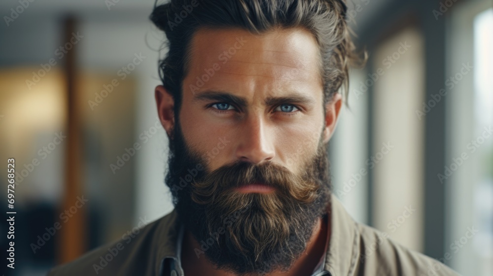 Poster A close-up photograph of a man with a beard. This versatile image can be used in a variety of projects